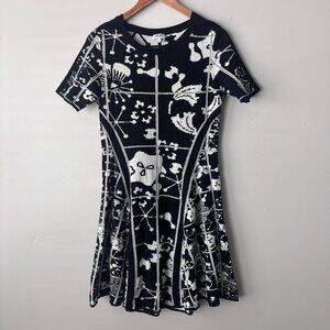 Kenzo Paris Tanami Flower Jacquard Black White Knit Dress Artsy Indie Grunge